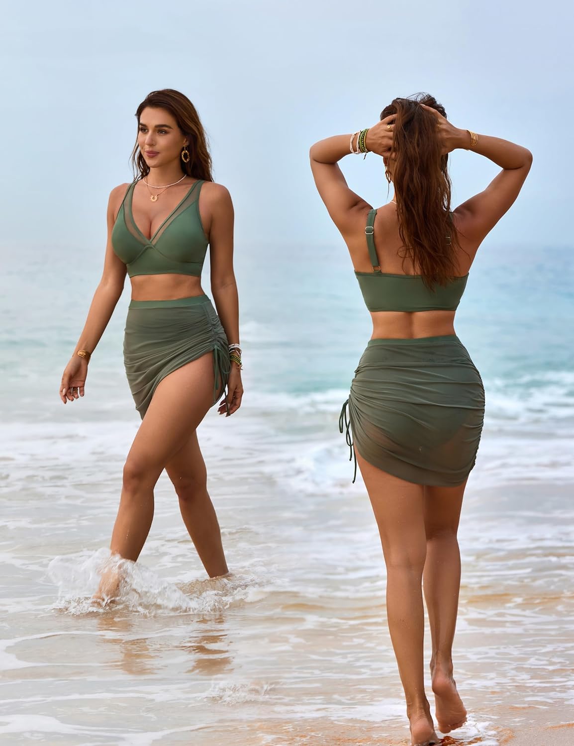 Womens Swim Skirt High Waisted Bikini Sets Tummy Control Swimsuits