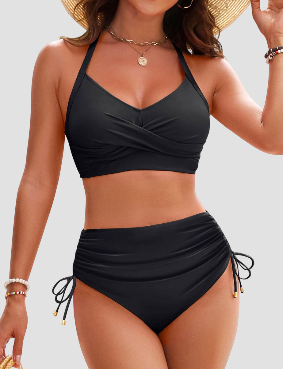 Women's High Waisted Bikini Sets Drawstring Tummy Control Swimsuits