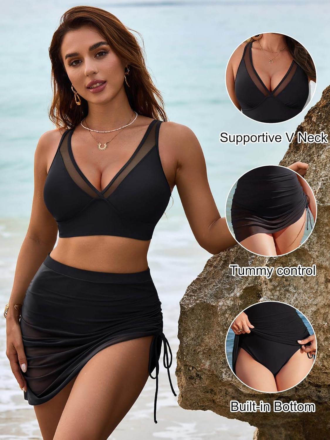 Womens Swim Skirt High Waisted Bikini Sets Tummy Control Swimsuits
