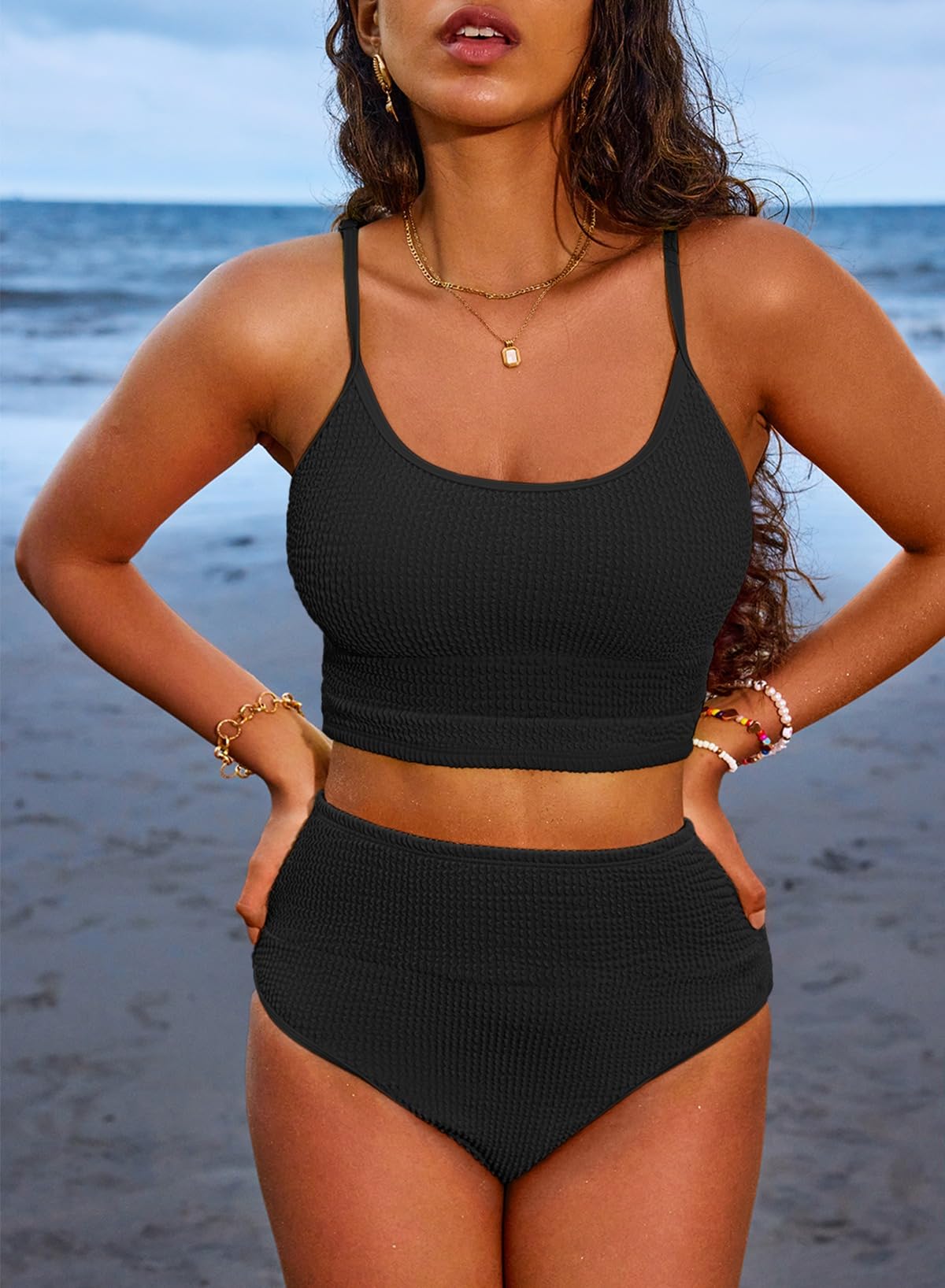 Women's 2 Piece Bikini Set High Waisted Color Block Swimsuit Beach