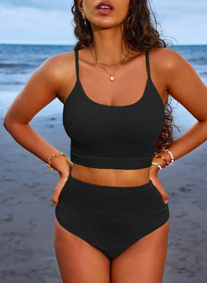 Women's 2 Piece Bikini Set High Waisted Color Block Swimsuit Beach