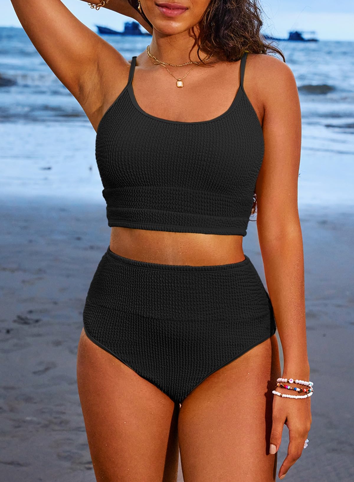 Women's 2 Piece Bikini Set High Waisted Color Block Swimsuit Beach
