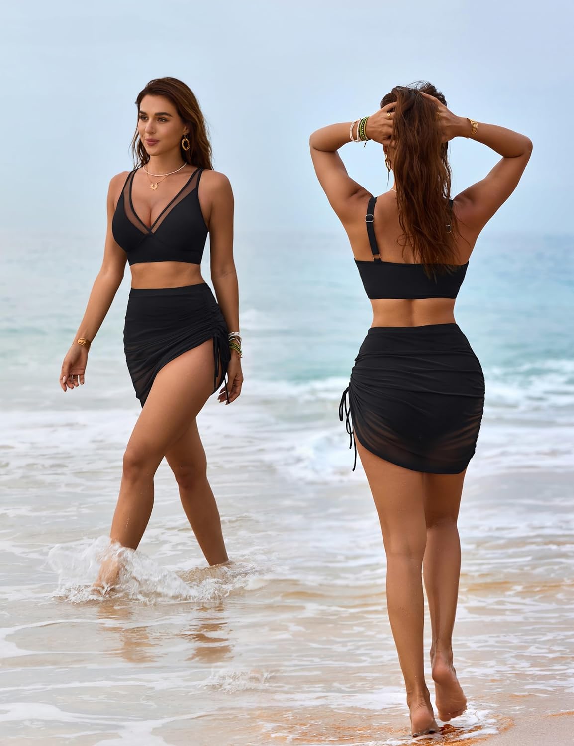 Womens Swim Skirt High Waisted Bikini Sets Tummy Control Swimsuits