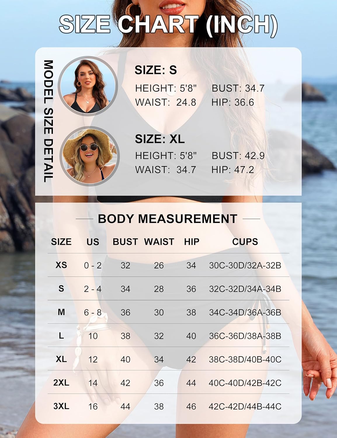 Women's High Waisted Bikini Sets Drawstring Tummy Control Swimsuits