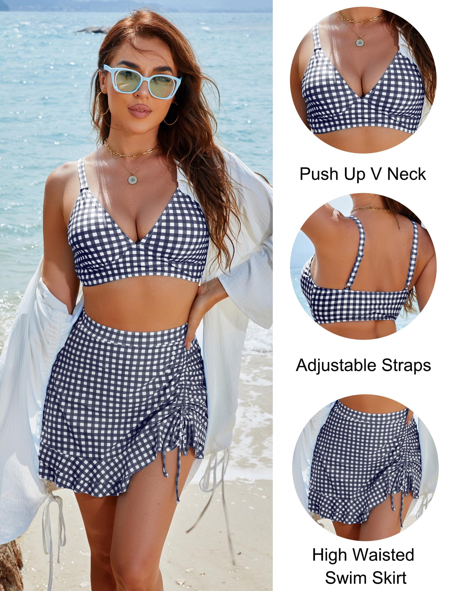 Women's High Waisted Bikini Sets Tummy Control Swim Skirt Two Piece