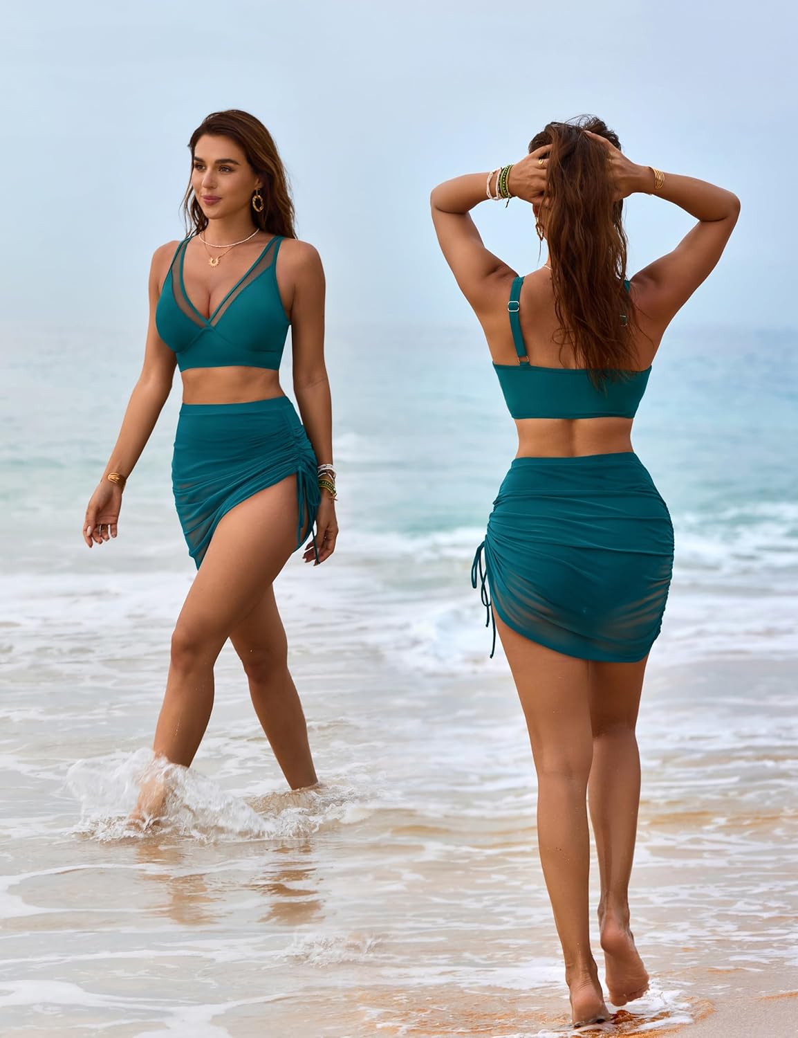 Womens Swim Skirt High Waisted Bikini Sets Tummy Control Swimsuits