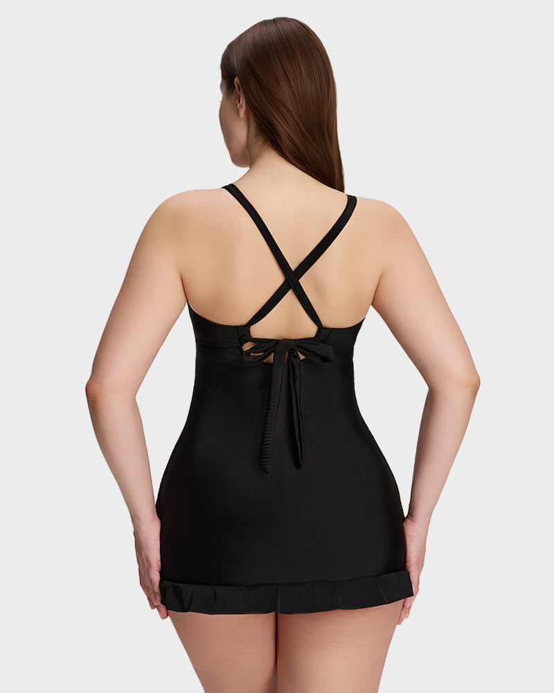 Women's Deep V Cross Back Ruched One Piece Swimsuit Tummy Control