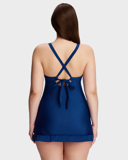 Women's Deep V Cross Back Ruched One Piece Swimsuit Tummy Control