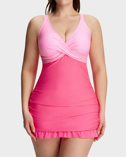 Women's Deep V Cross Back Ruched One Piece Swimsuit Tummy Control