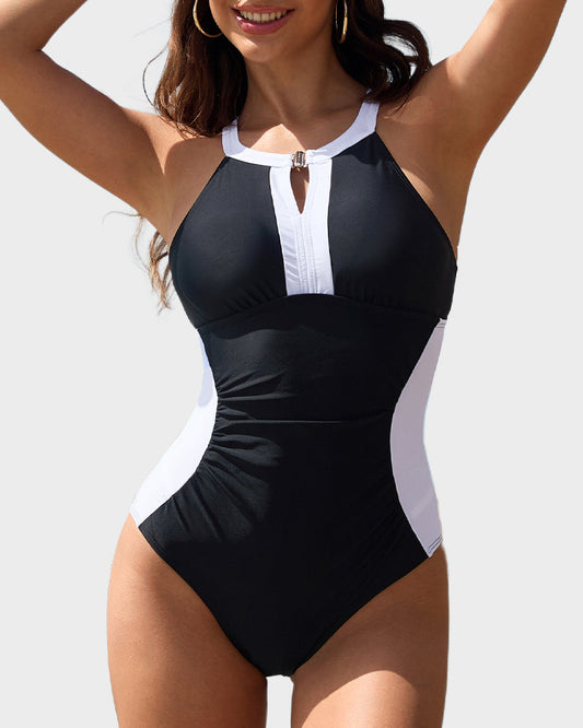Women's Full Coverage Retro Color Block Swimwear