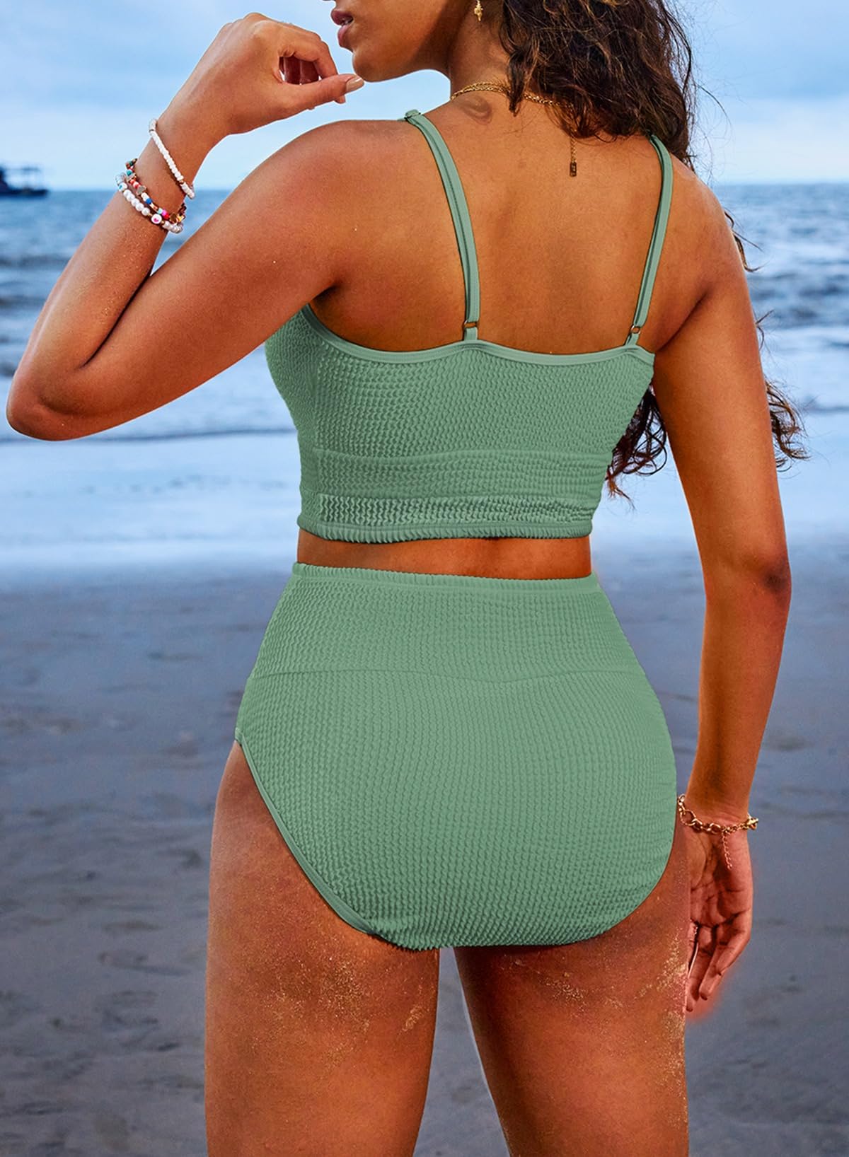 Women's 2 Piece Bikini Set High Waisted Color Block Swimsuit Beach