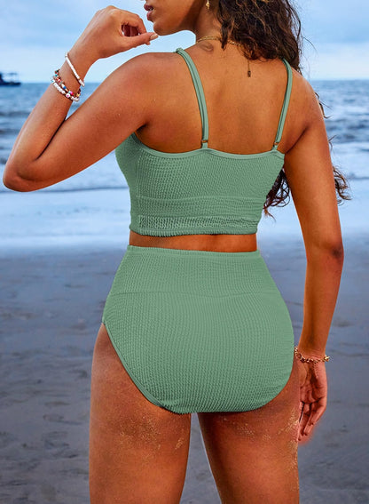 Women's 2 Piece Bikini Set High Waisted Color Block Swimsuit Beach