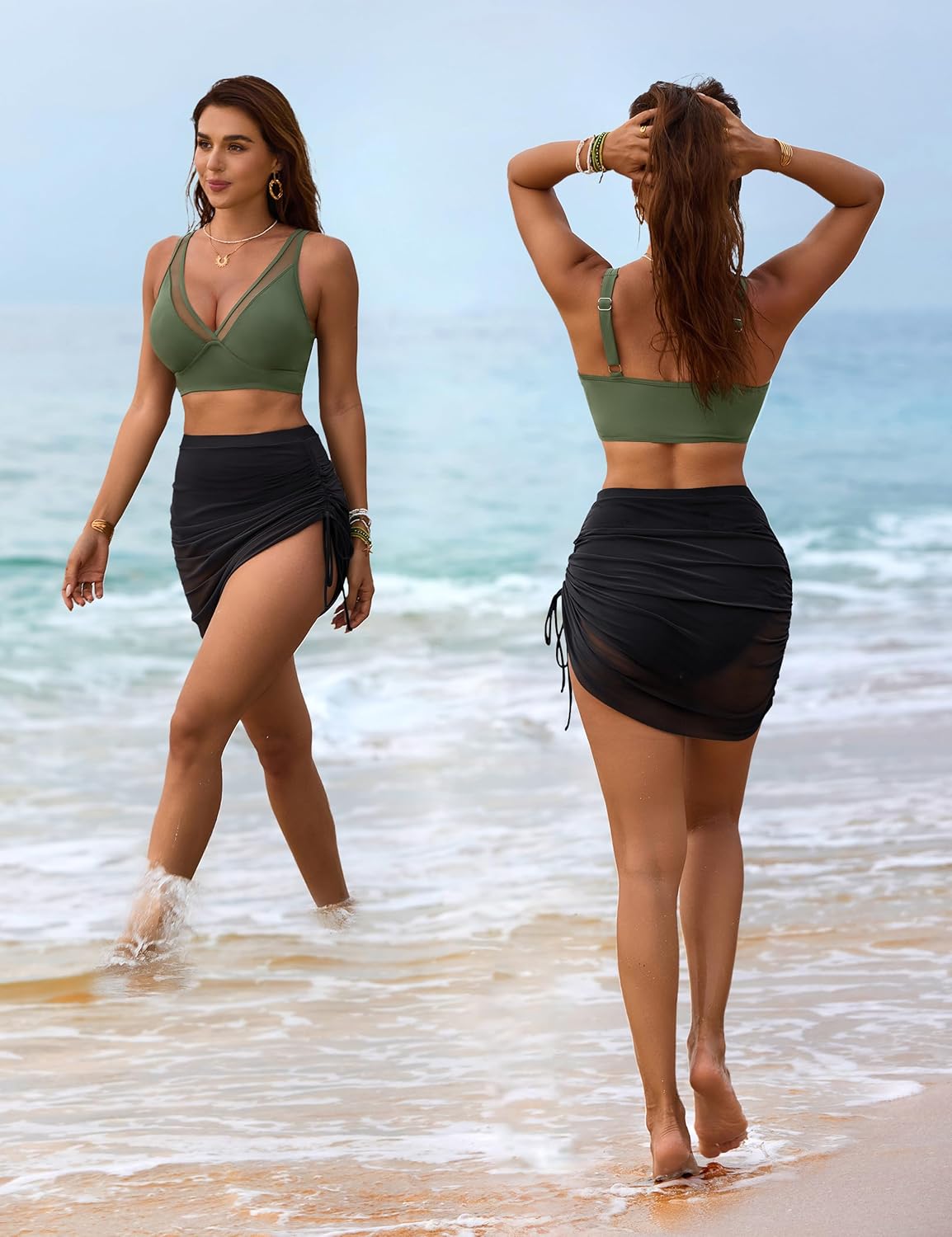 Womens Swim Skirt High Waisted Bikini Sets Tummy Control Swimsuits