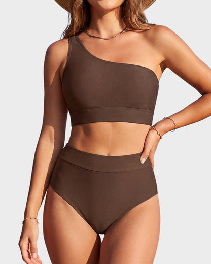 Women's High-Waist One-Shoulder Tummy Control Bikini Set