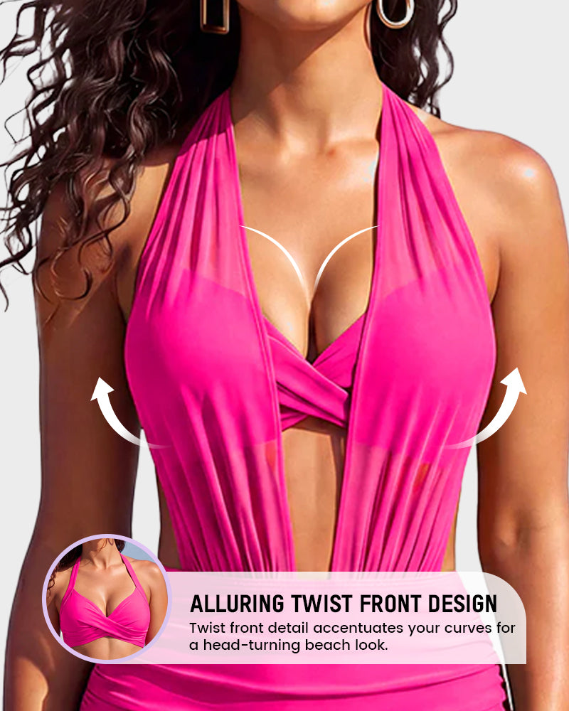 Women's High Waist Tummy Control Mesh Bikini Set Two Piece Swimsuit