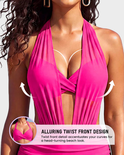 Women's High Waist Tummy Control Mesh Bikini Set Two Piece Swimsuit