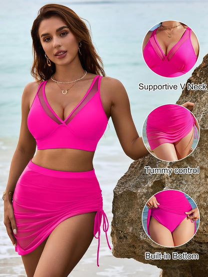 Womens Swim Skirt High Waisted Bikini Sets Tummy Control Swimsuits