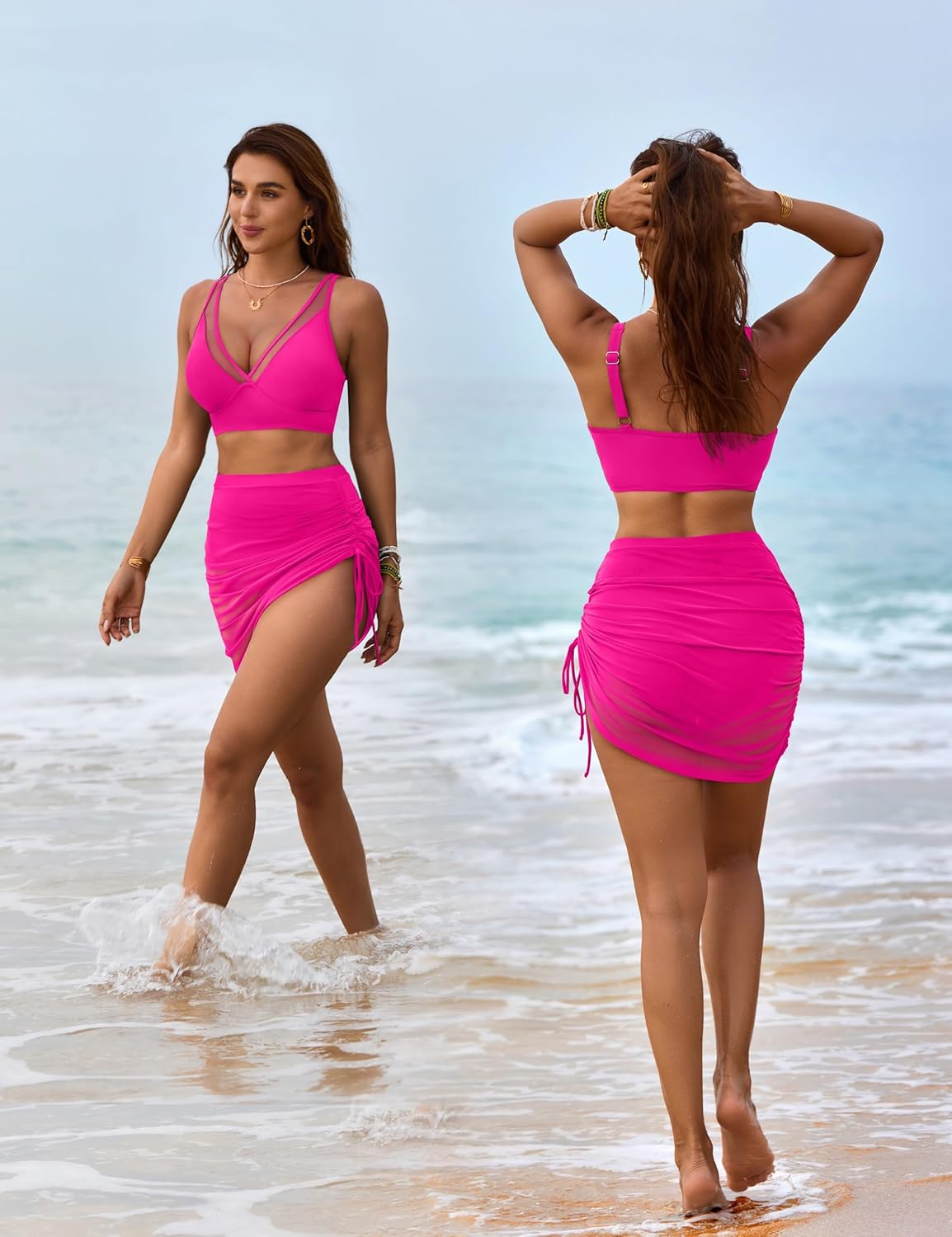 Womens Swim Skirt High Waisted Bikini Sets Tummy Control Swimsuits
