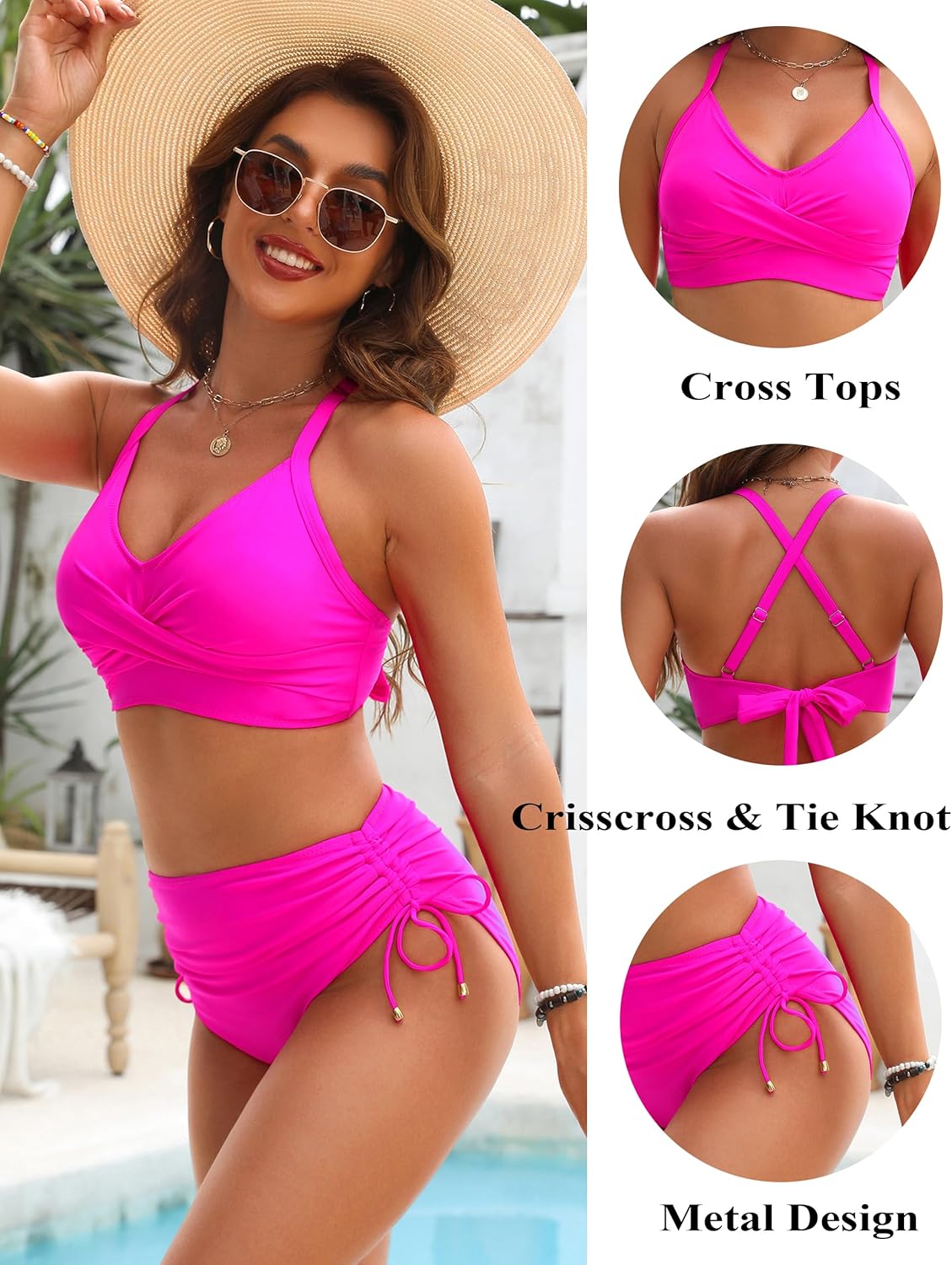 Women's High Waisted Bikini Sets Drawstring Tummy Control Swimsuits