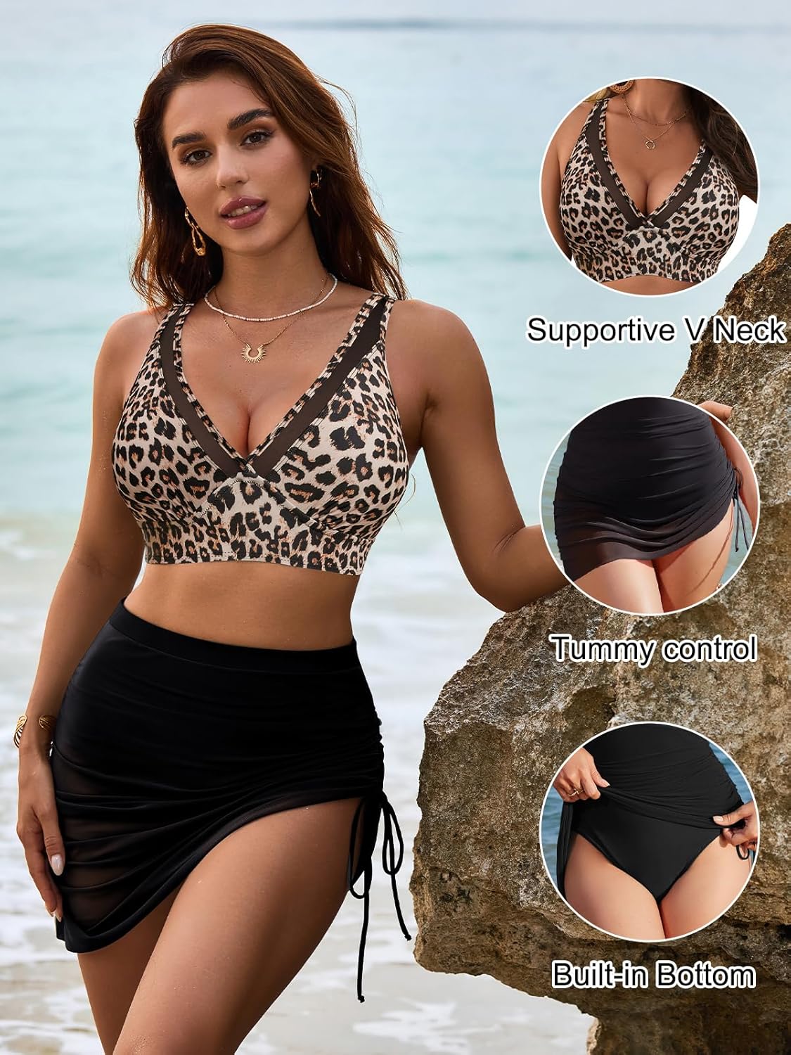 Womens Swim Skirt High Waisted Bikini Sets Tummy Control Swimsuits