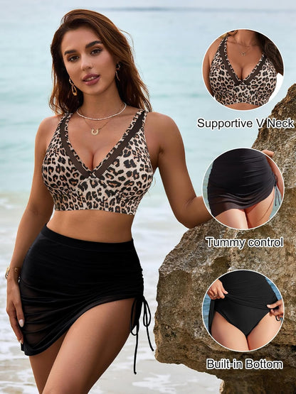 Womens Swim Skirt High Waisted Bikini Sets Tummy Control Swimsuits