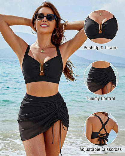 Women's Modest U-Wire Tummy Control Bikini Skirt Set