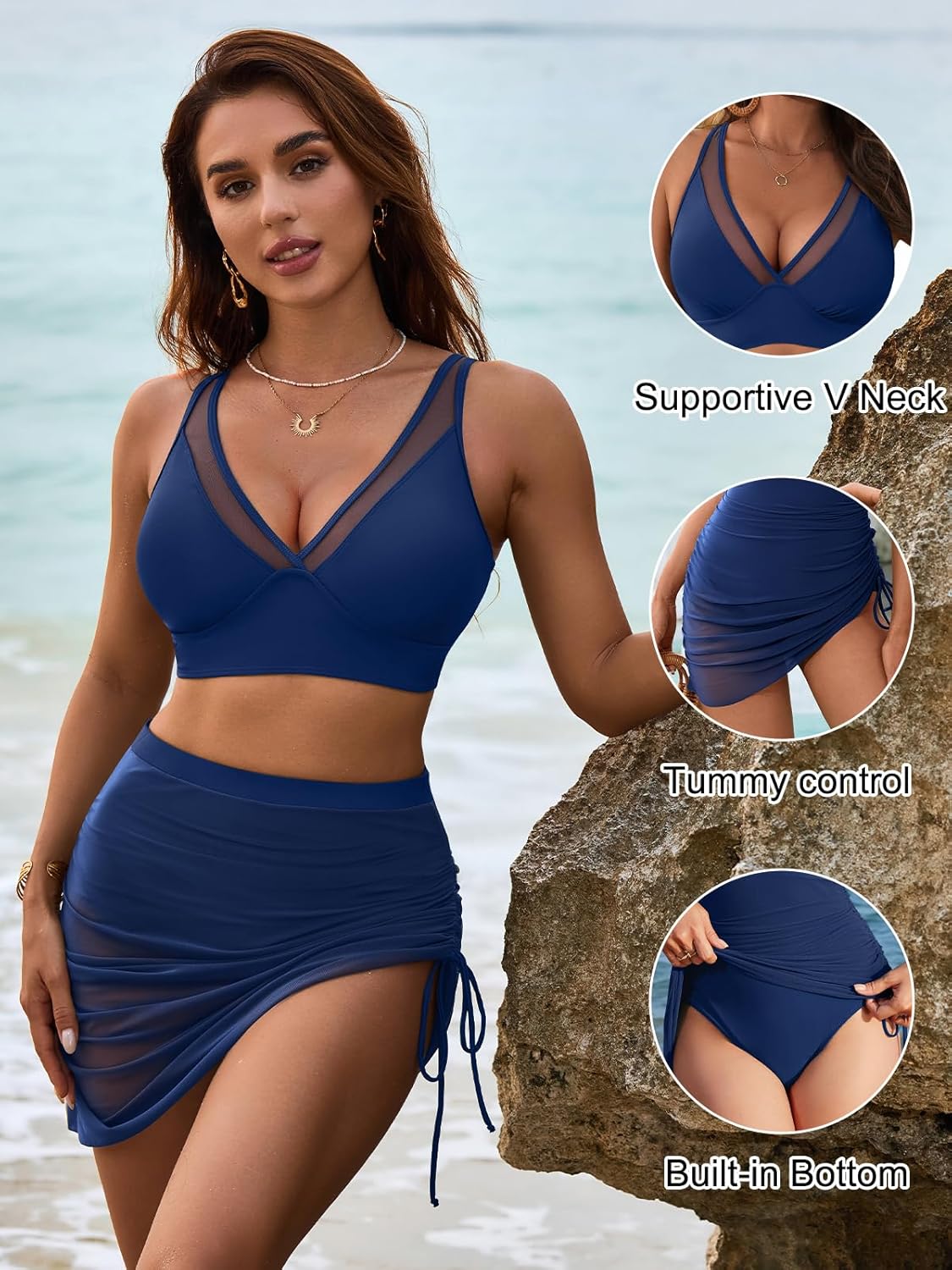 Womens Swim Skirt High Waisted Bikini Sets Tummy Control Swimsuits