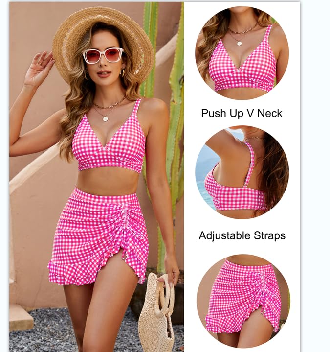 Women's High Waisted Bikini Sets Tummy Control Swim Skirt Two Piece