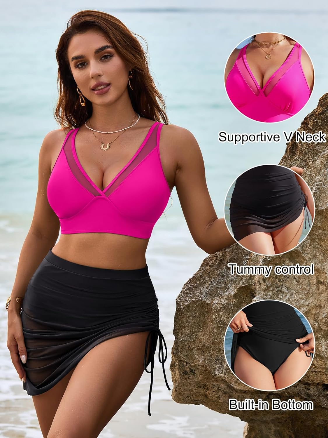 Womens Swim Skirt High Waisted Bikini Sets Tummy Control Swimsuits