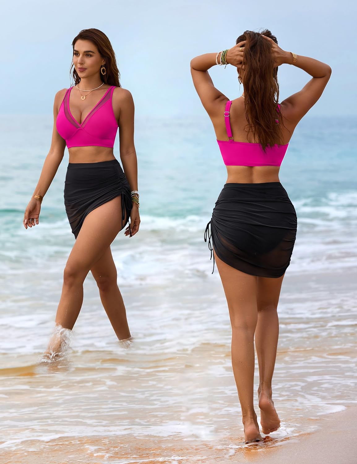 Womens Swim Skirt High Waisted Bikini Sets Tummy Control Swimsuits