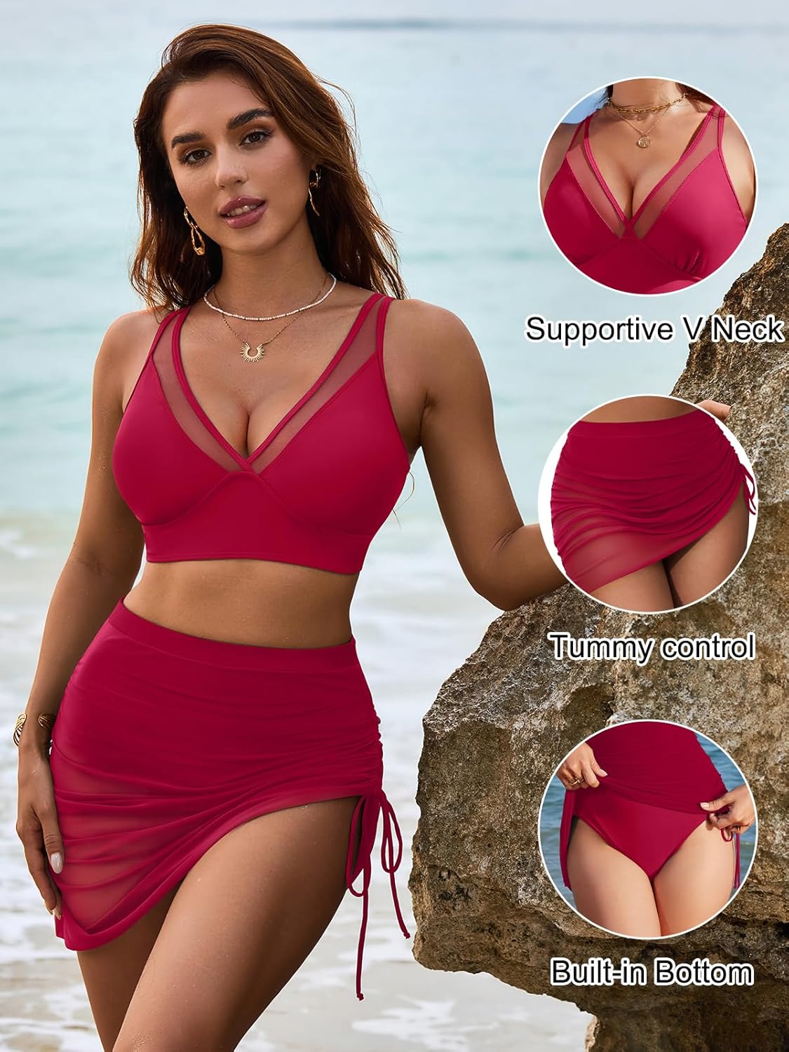 Womens Swim Skirt High Waisted Bikini Sets Tummy Control Swimsuits