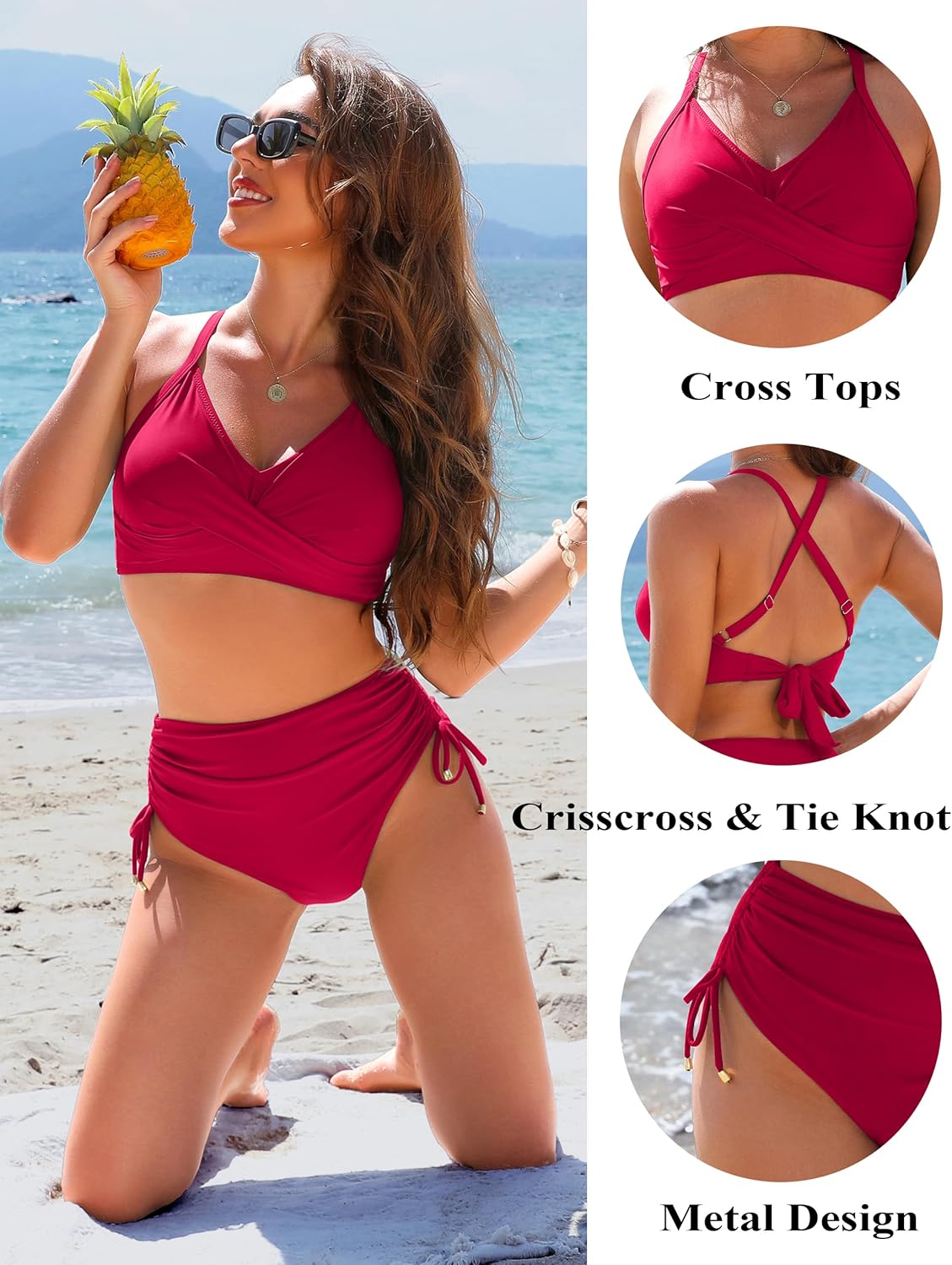 Women's High Waisted Bikini Sets Drawstring Tummy Control Swimsuits
