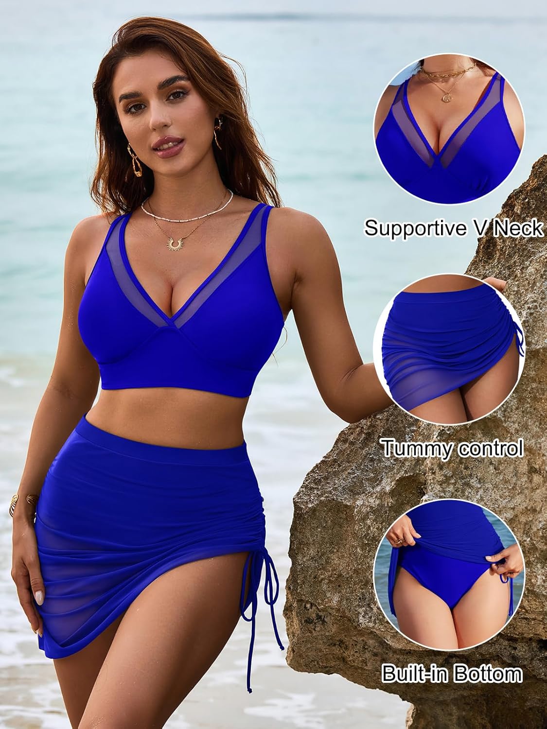Womens Swim Skirt High Waisted Bikini Sets Tummy Control Swimsuits