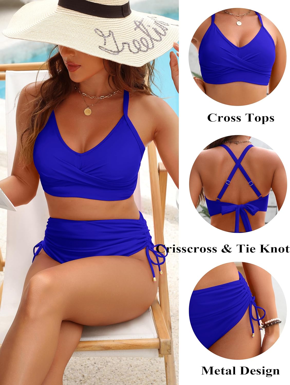 Women's High Waisted Bikini Sets Drawstring Tummy Control Swimsuits