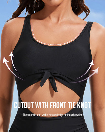 Women's Ruched Tie Knot Tummy Control One Piece Swimsuit Slimming