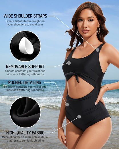 Women's Ruched Tie Knot Tummy Control One Piece Swimsuit Slimming