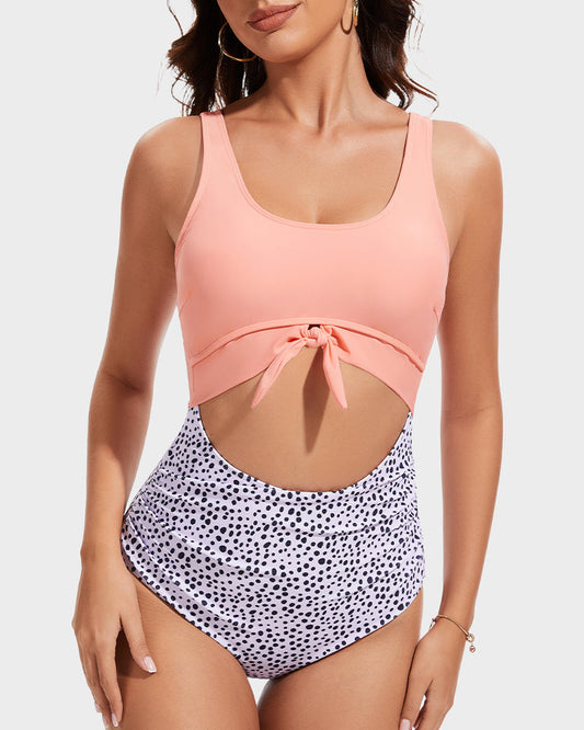 Women's Ruched Tie Knot Tummy Control One Piece Swimsuit Slimming