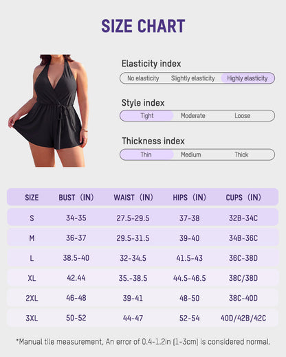 Women's Halter V Neck Tummy Control Swim Romper One Piece Swimsuit