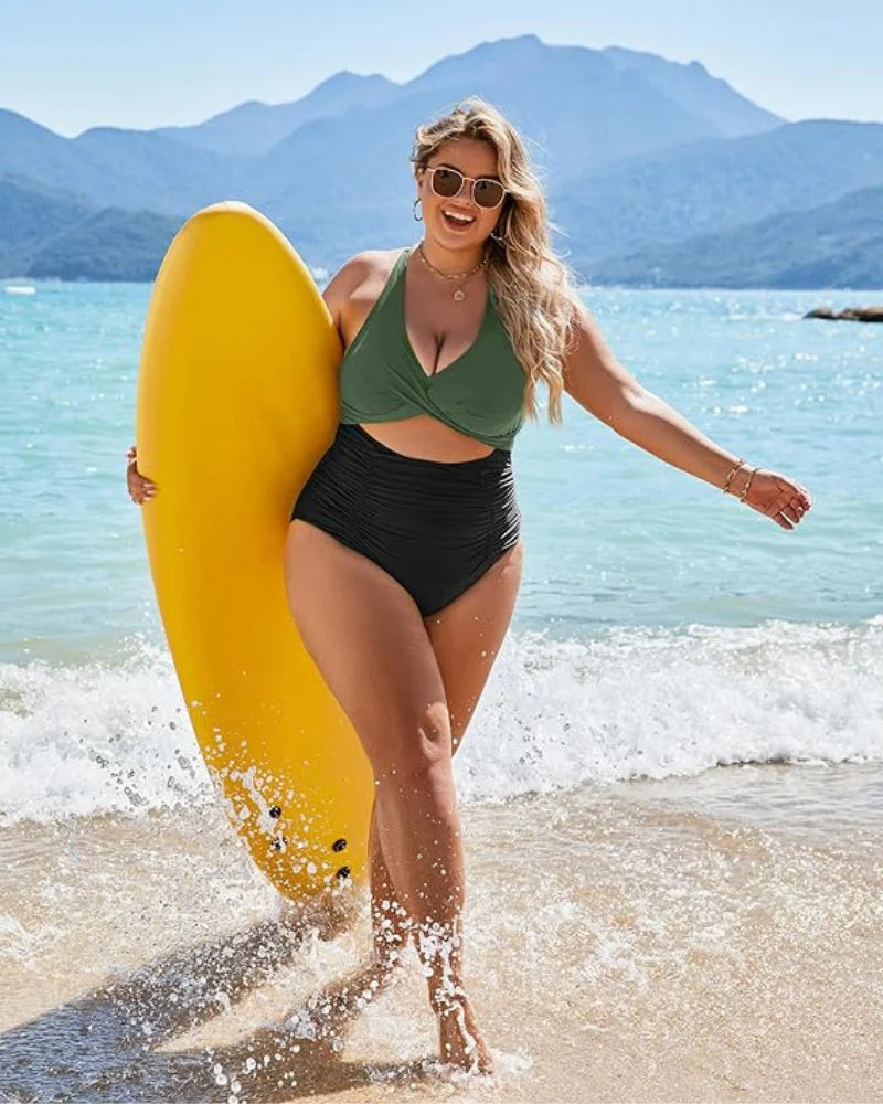 Womens One Piece Swimsuits Push Up Tummy Control Bathing Suits V Neck