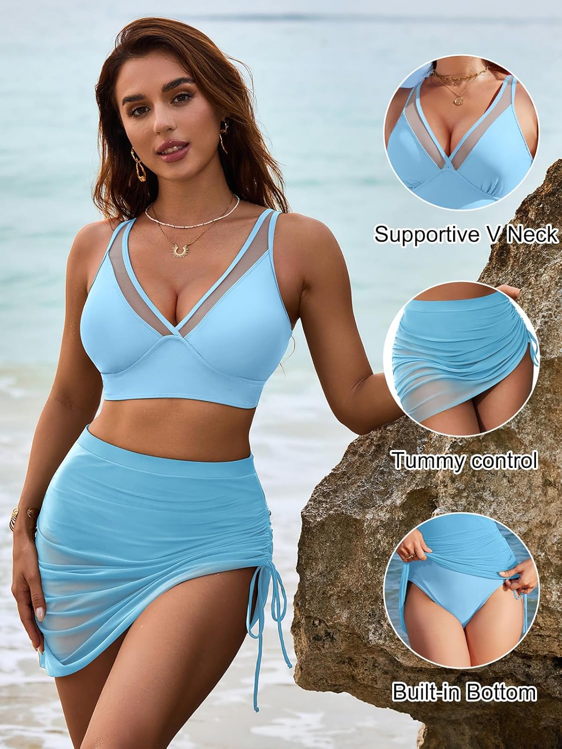 Womens Swim Skirt High Waisted Bikini Sets Tummy Control Swimsuits