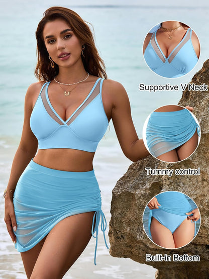 Womens Swim Skirt High Waisted Bikini Sets Tummy Control Swimsuits