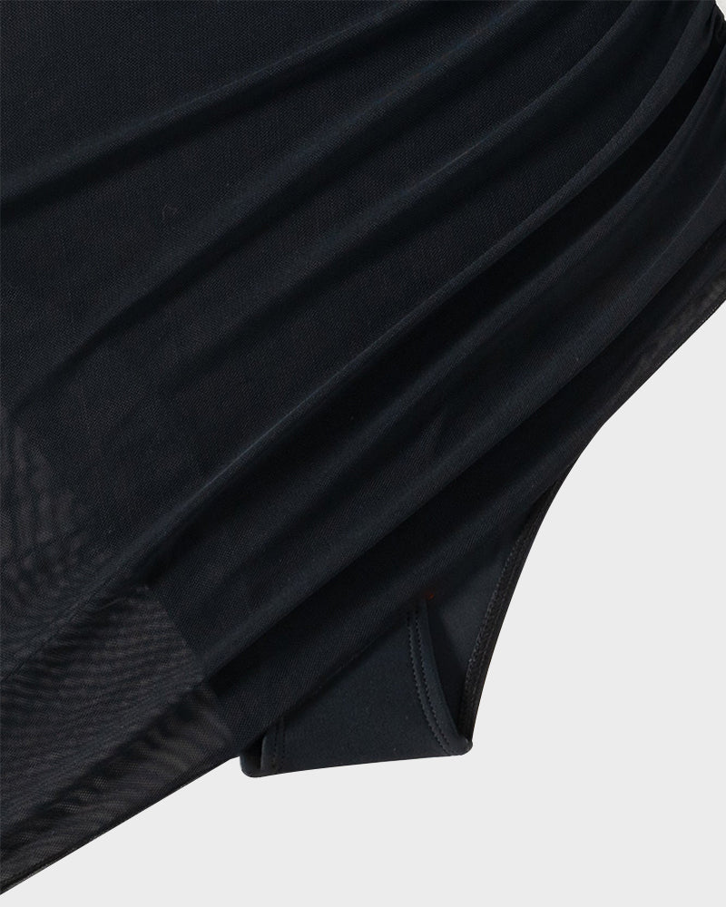Women's Tummy Control Swim Dress Mesh Sarong Wrap Slimming Bathing Suit