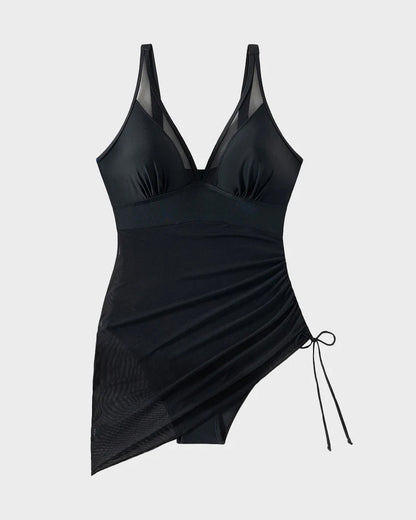 Women's Tummy Control Swim Dress Mesh Sarong Wrap Slimming Bathing Suit