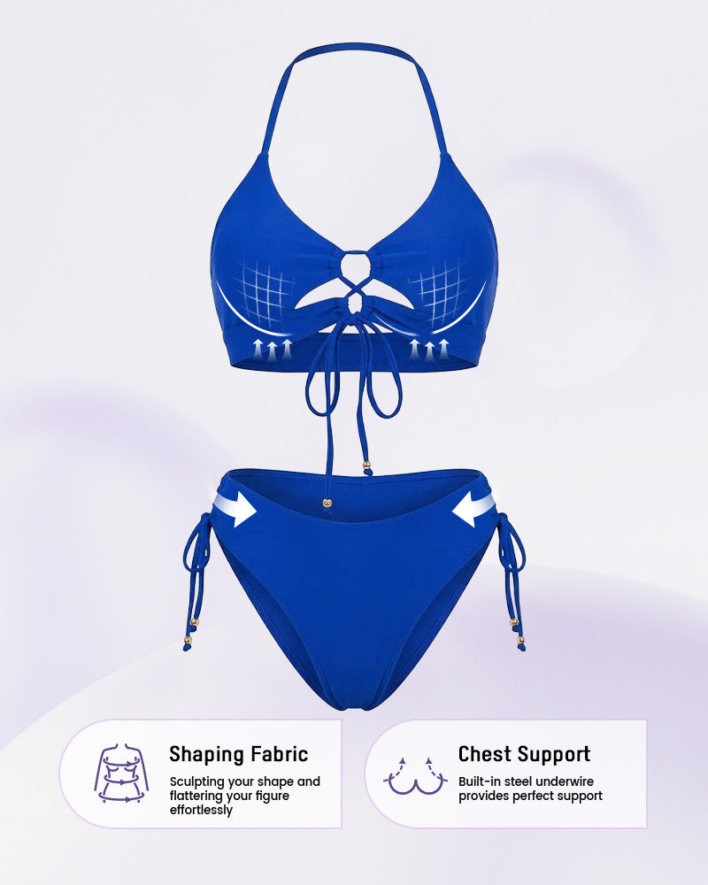 Women's Tie Front Push Up Halter Bikini Set High Waist Two Piece