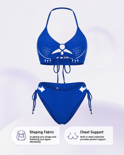 Women's Tie Front Push Up Halter Bikini Set High Waist Two Piece