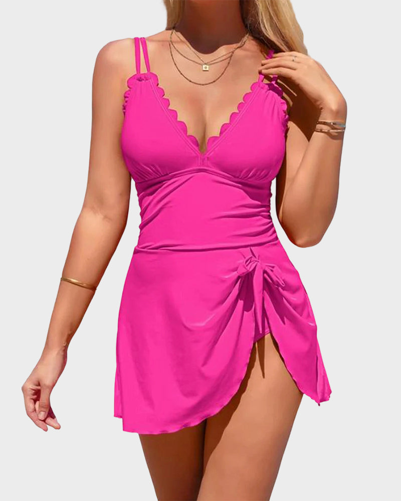 Women's Tummy Control One Piece Swim Dress Skirted Bathing Suit