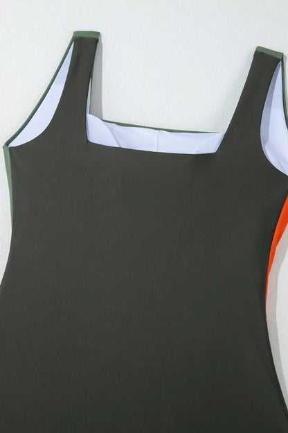 Women's Color Block Padded Square Neck One Piece Swimsuit Tummy Tummy