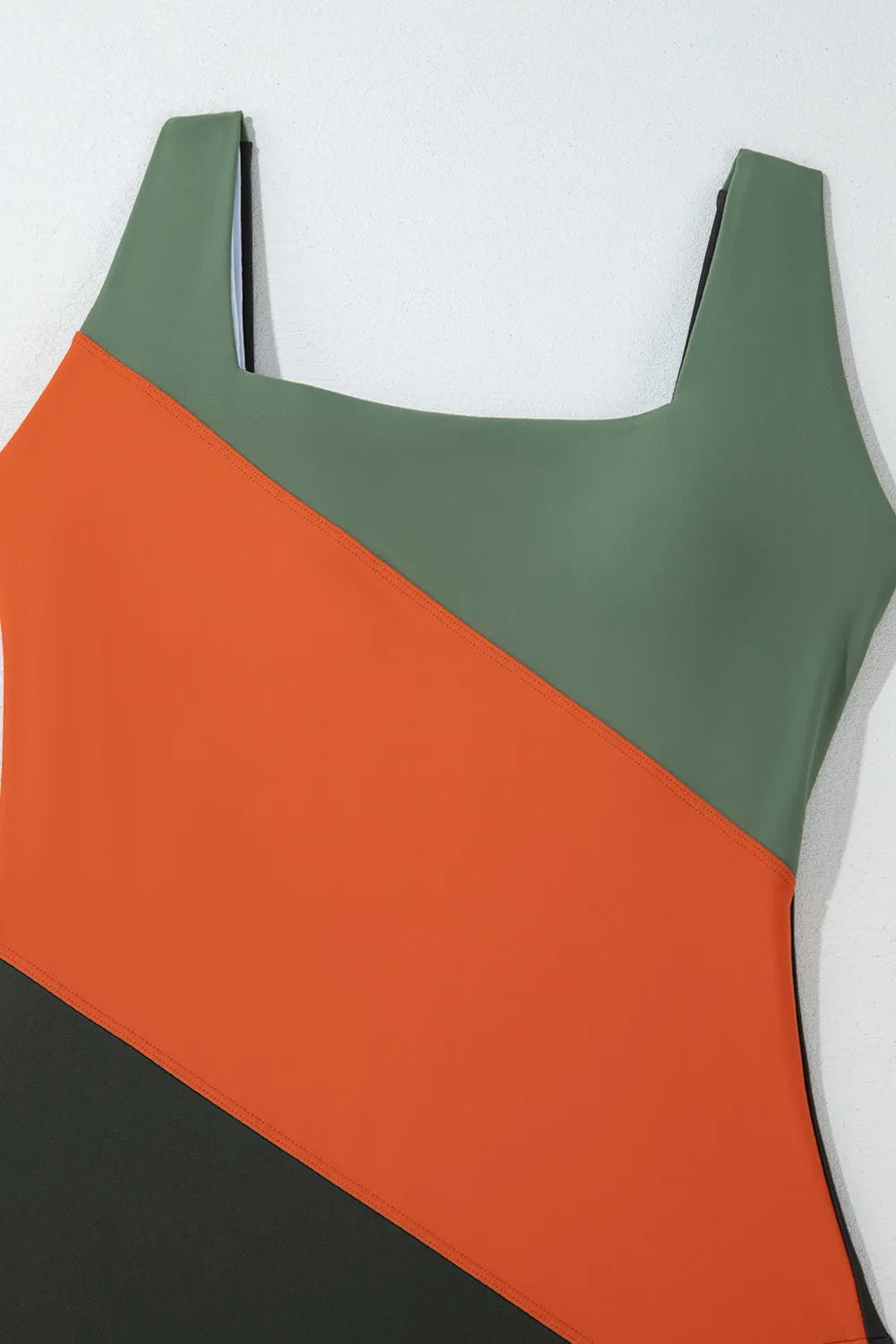 Women's Color Block Padded Square Neck One Piece Swimsuit Tummy Tummy