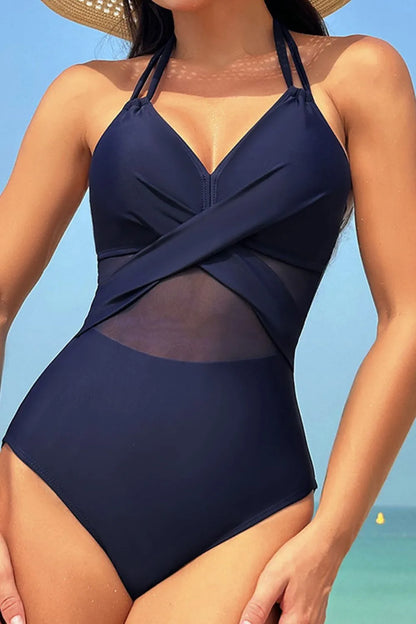 Women's Crisscross Halter Neck One-Piece Swimsuit Tummy Control