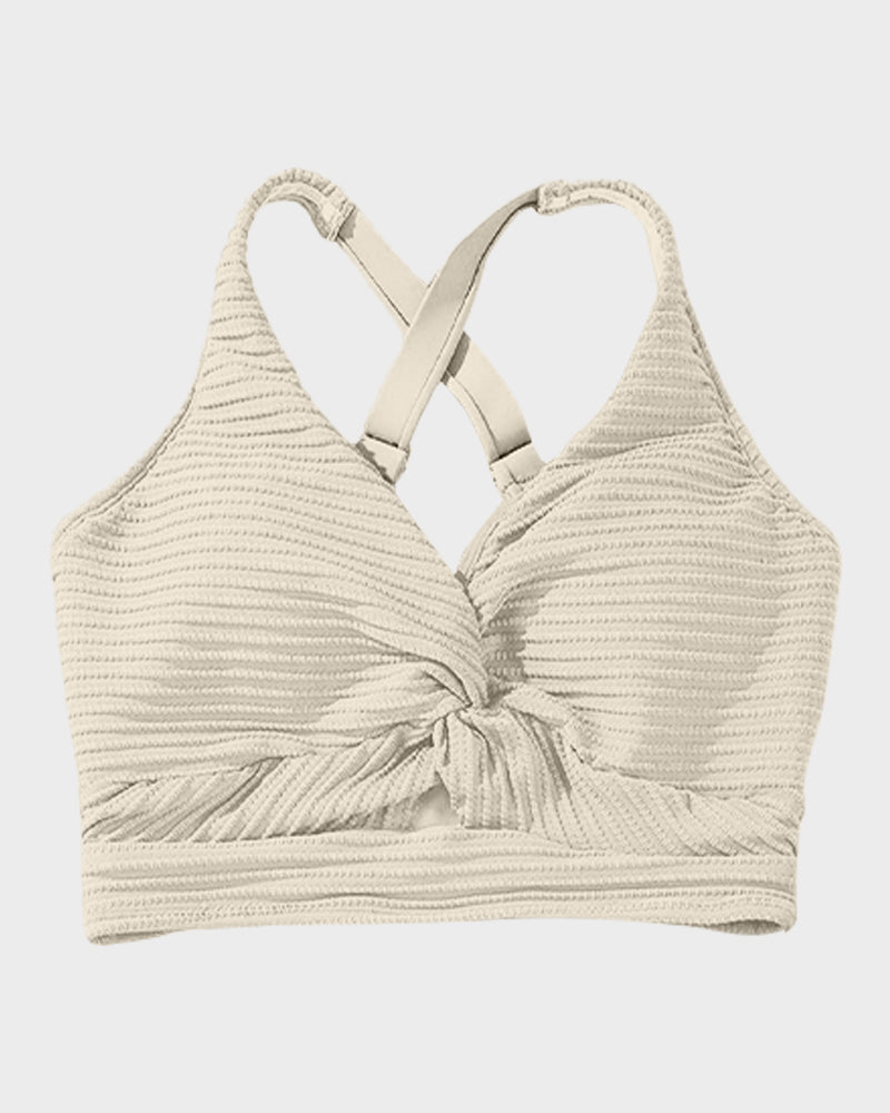 Women's Textured Ribbed Knot Front High Waist Bikini Set Two Piece